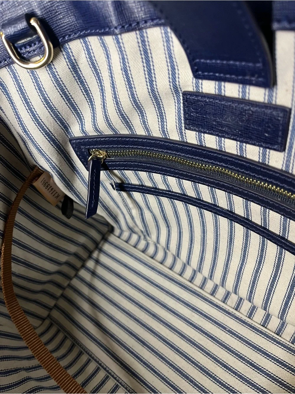 LIKE NEW Dooney & Bourke Blue Saffiano Satchel Top Handle, Striped Lining